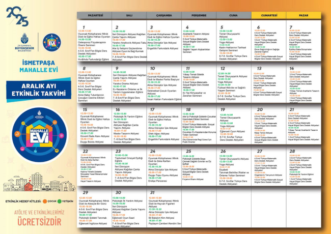 İsmetpaşa Mahalle Evi Faaliyet Programı