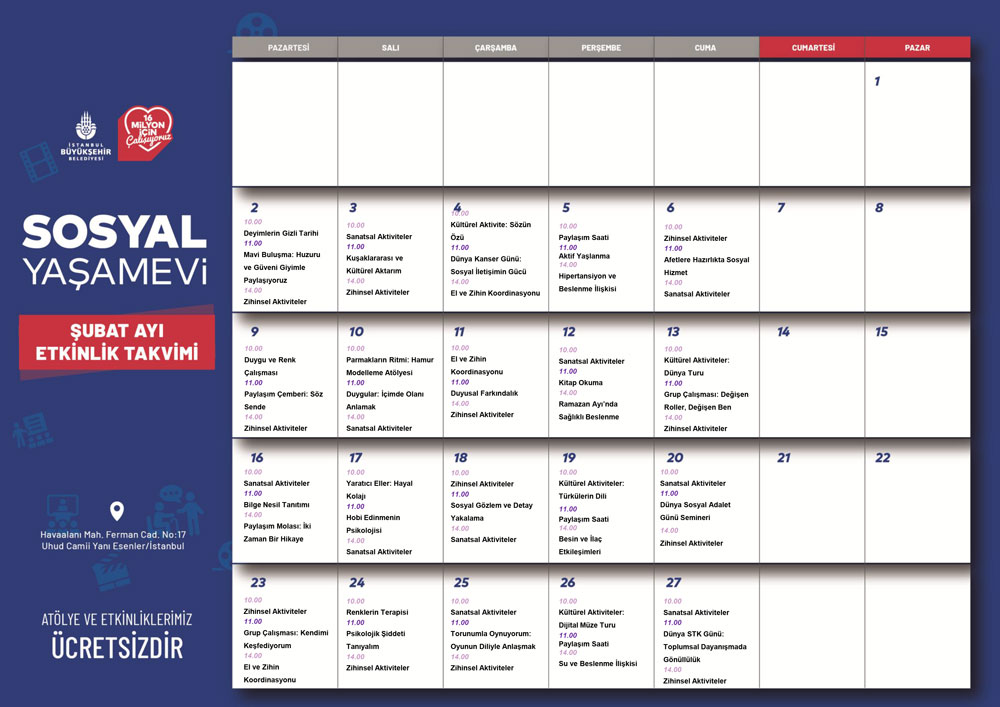 Esenler Sosyal Yaşam Evi Etkinlik Takvimi